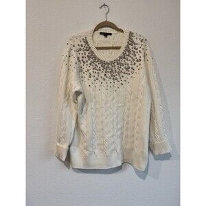 Boston Proper Women's Chunky Knit Rhinestone Sweater Long Sleeve Size XL